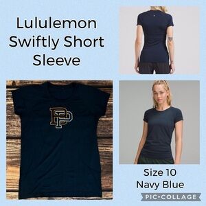 Lululemon Navy Blue & Orange Swiftly Short Sleeve Tee T Shirt Brewton Parker 12